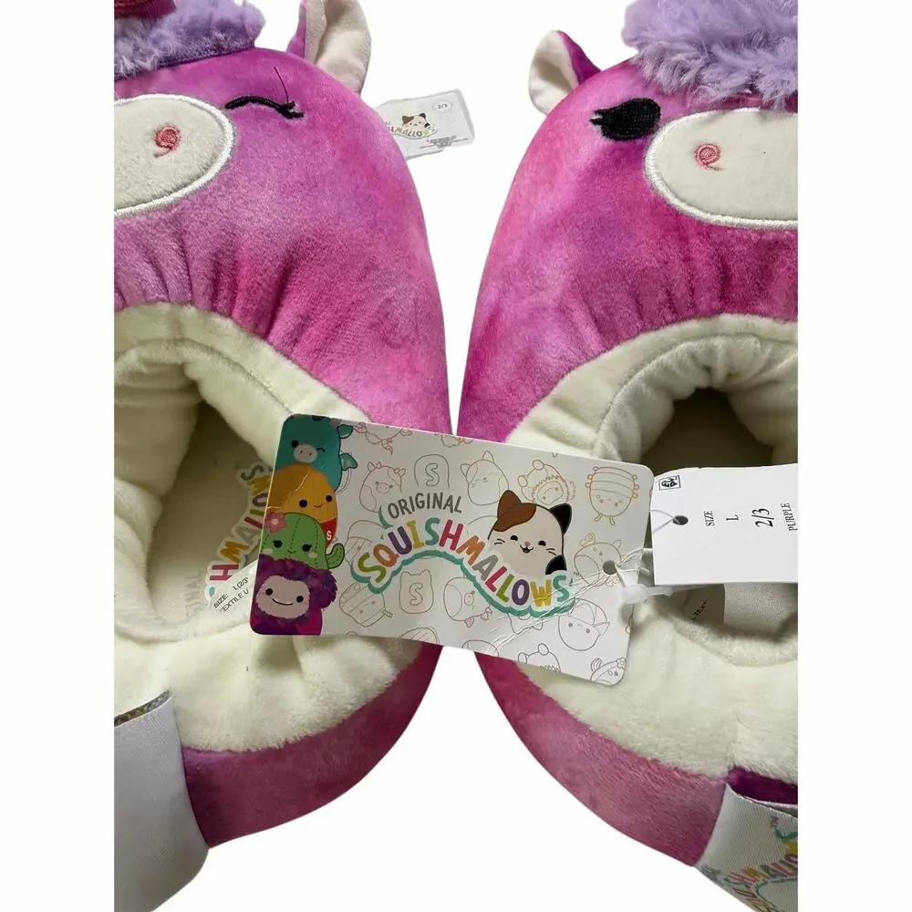 Squishmallows Purple Unicorn Plush Kids Slippers Size L 2 to 3